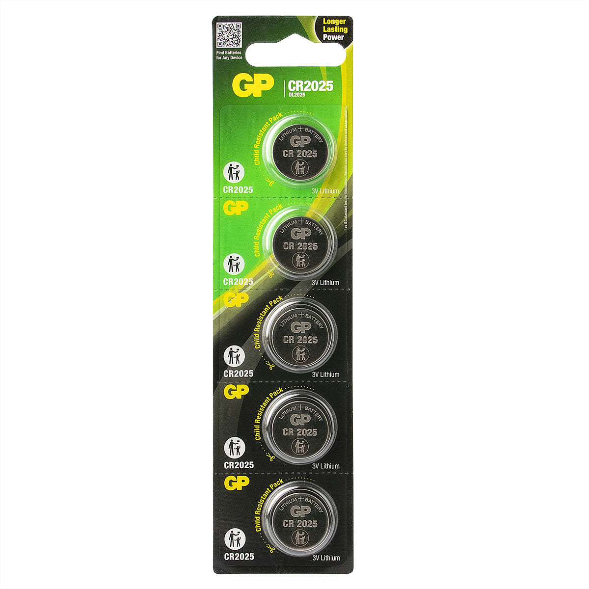 GP Batteries Knopfzellen CR2025, Lithium, 3 V – 5 Stk.