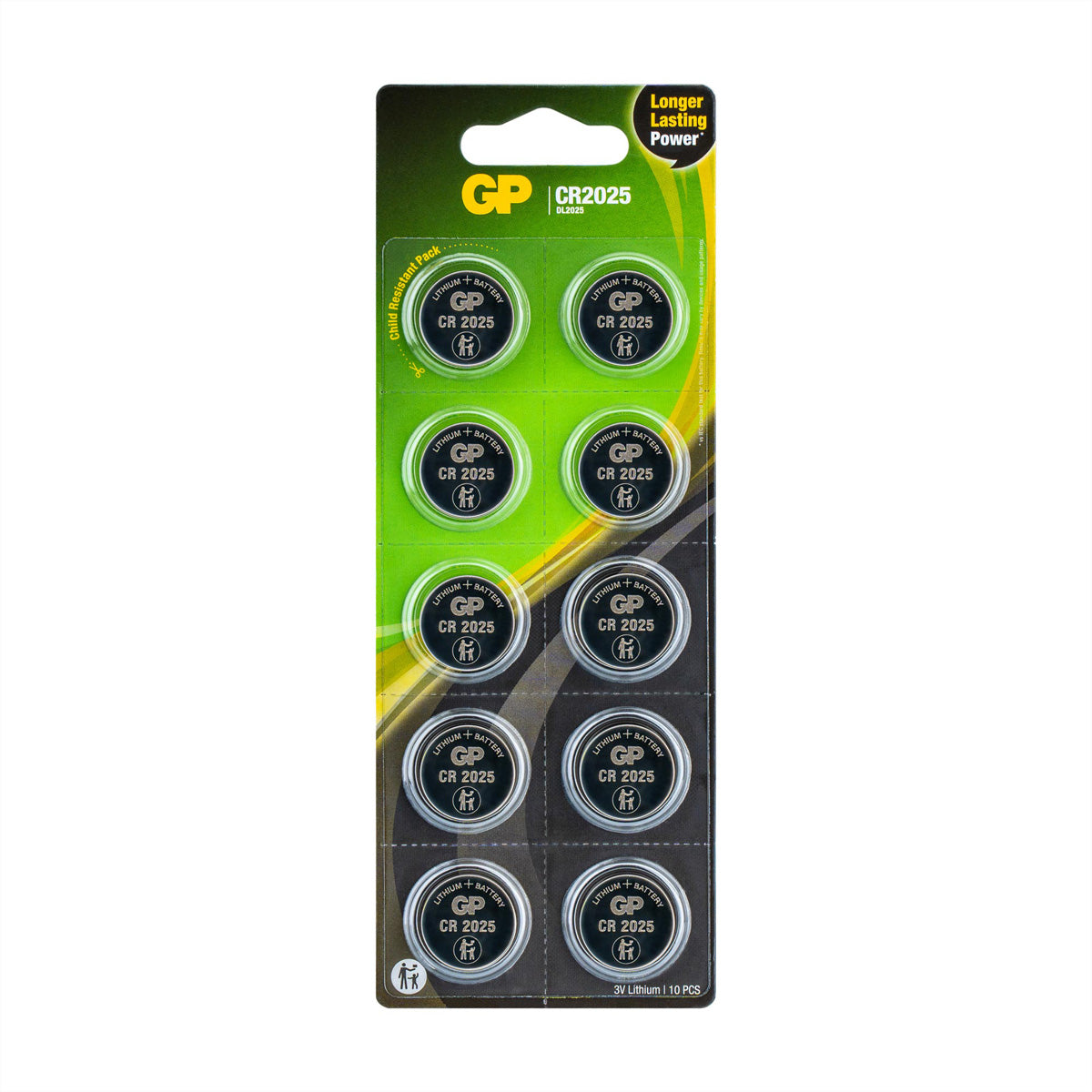 GP Batteries Knopfzellen CR2025, Lithium, 3 V – 10 Stk.