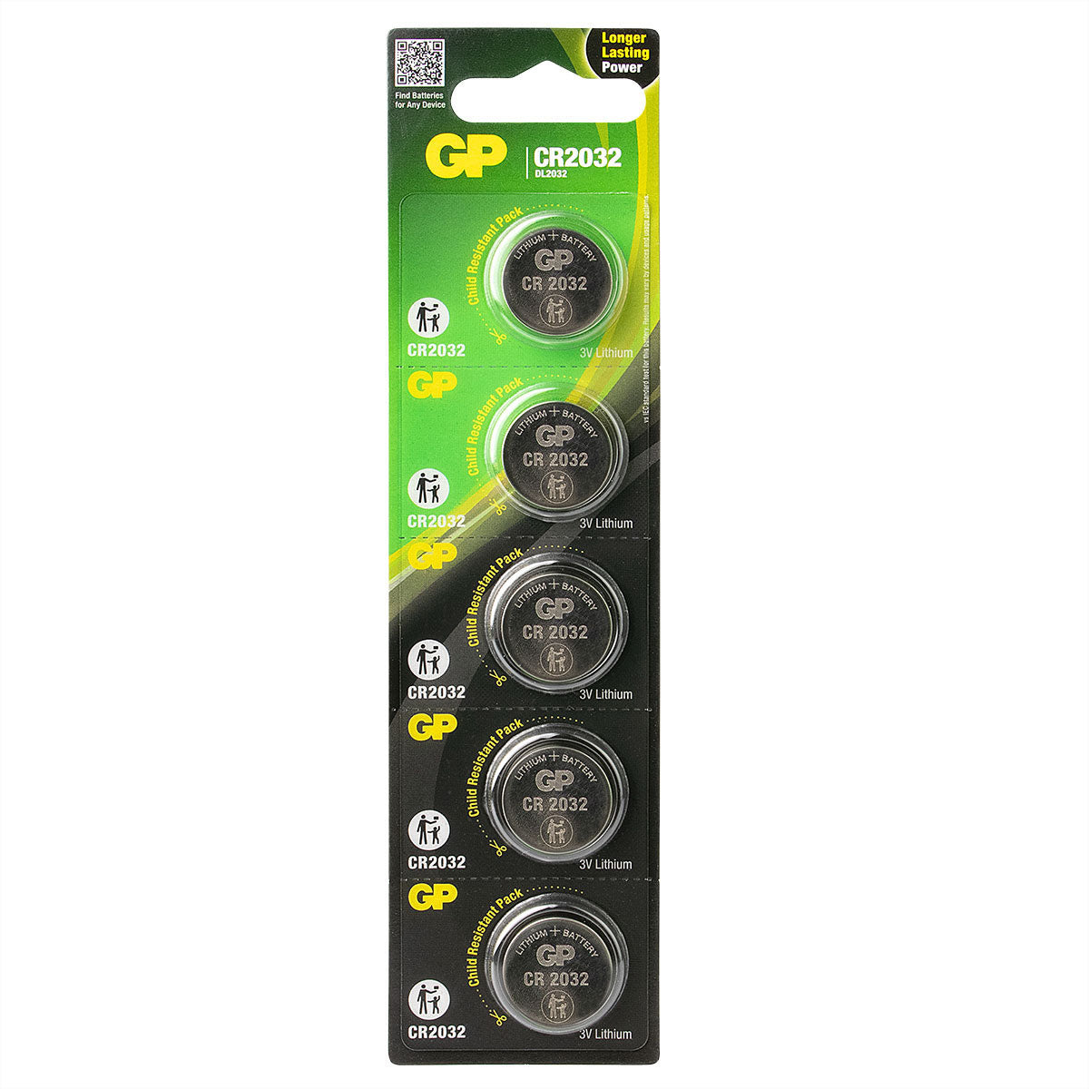 GP Batteries Knopfzellen CR2032, Lithium, 3 V – 5 Stk.