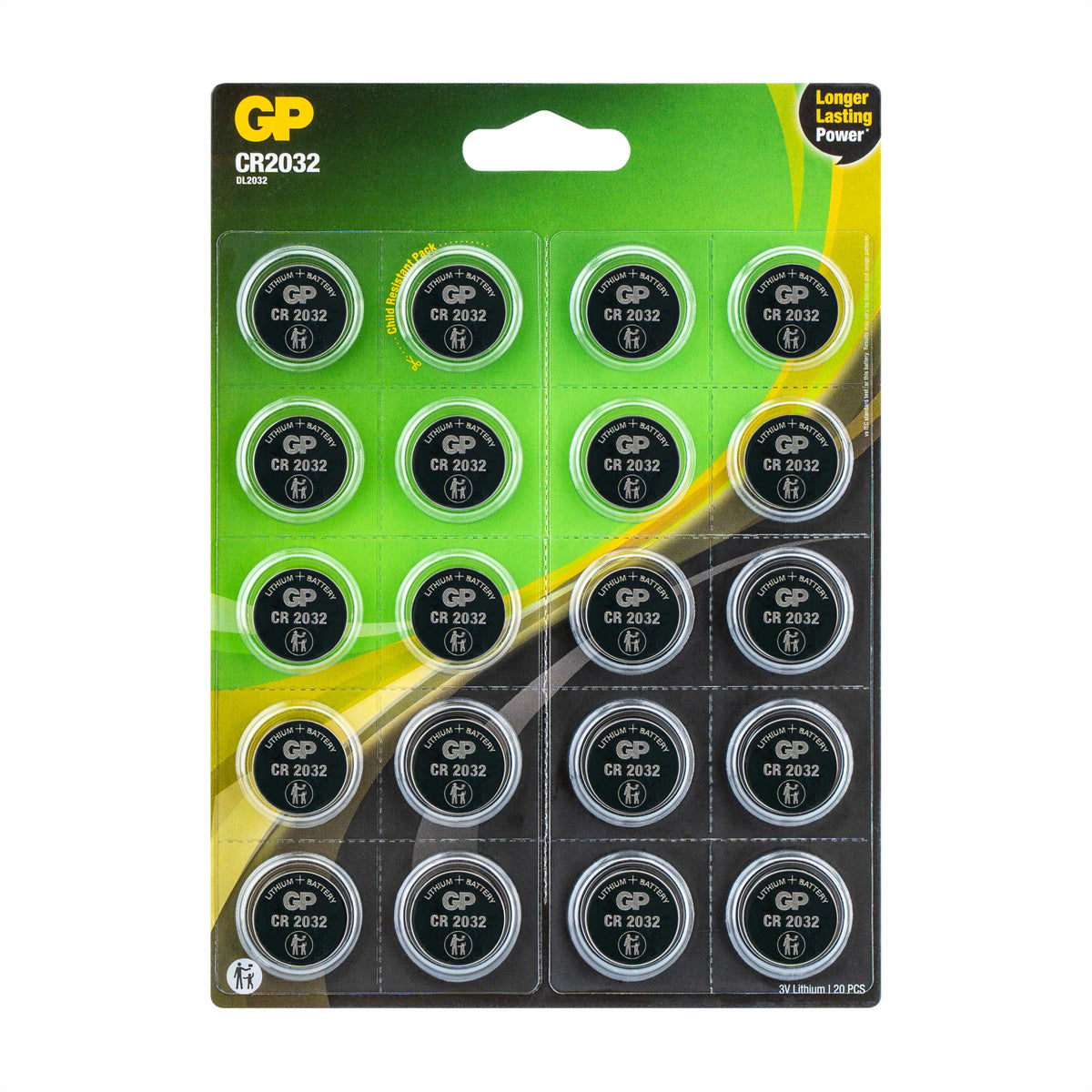 GP Batteries Knopfzellen CR2032, Lithium, 3 V – 20 Stk.