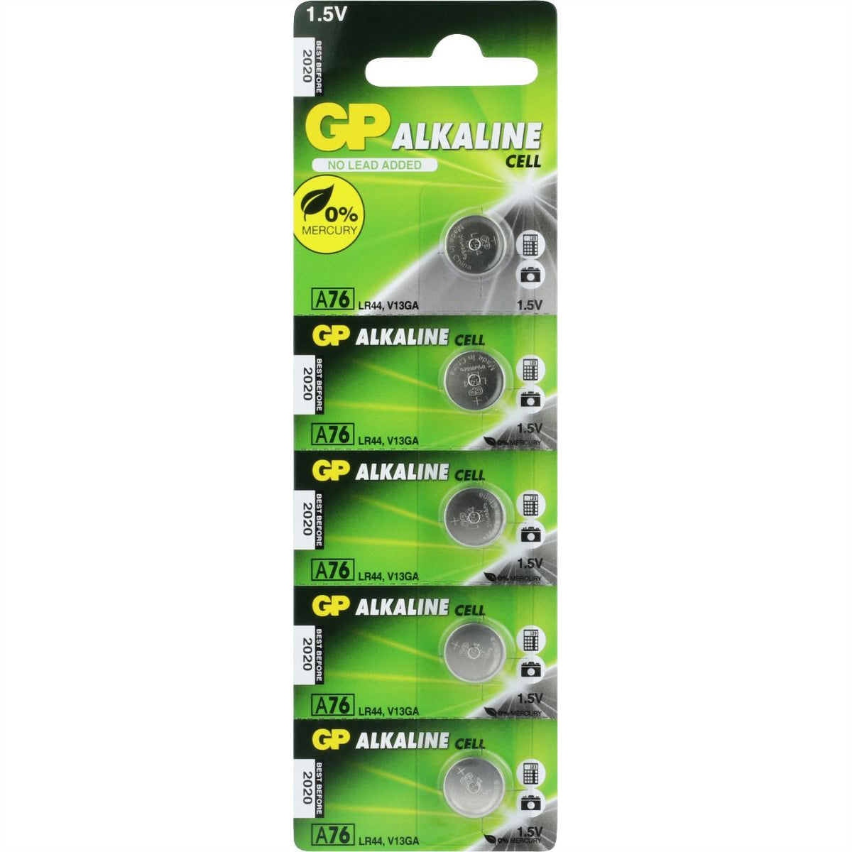 GP Batteries Knopfzellen LR44, Alkaline, 1,5 V – 5 Stk.