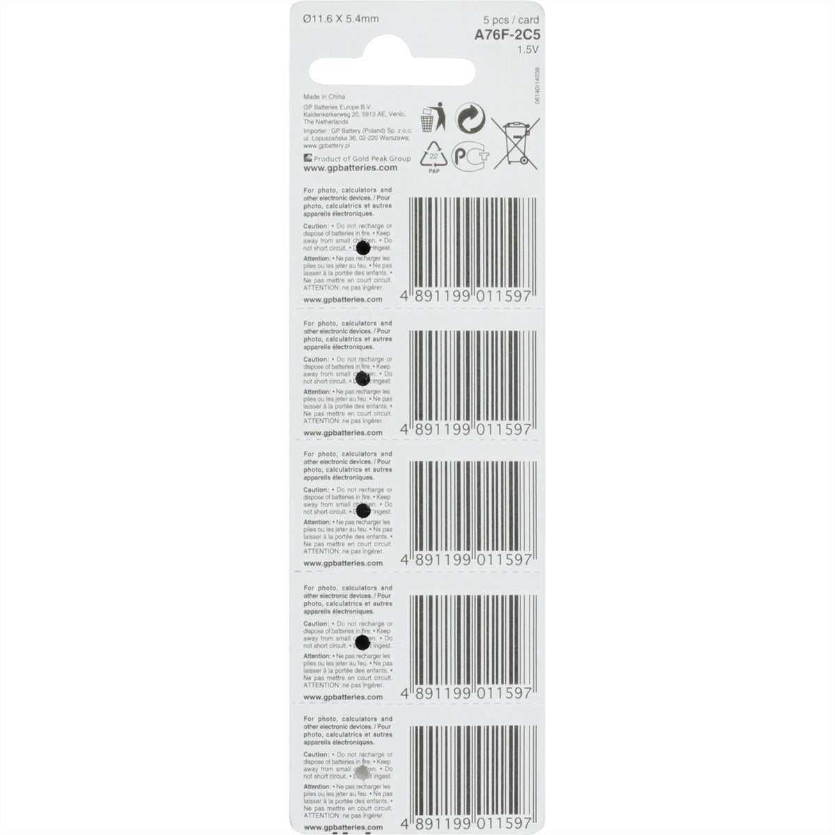 GP Batteries Knopfzellen LR44, Alkaline, 1,5 V – 10 Stk.