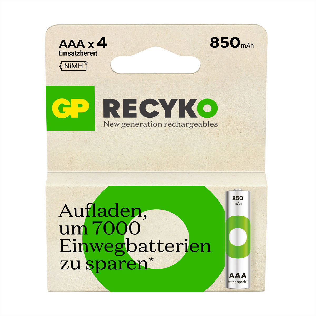 GP Batteries AAA Akkus, NiMH, 850 mAh, 1,2 V – 4 Stk.