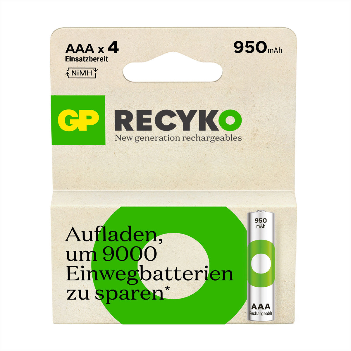GP Batteries AAA Akkus, NiMH, 950 mAh, 1,2 V – 4 Stk.