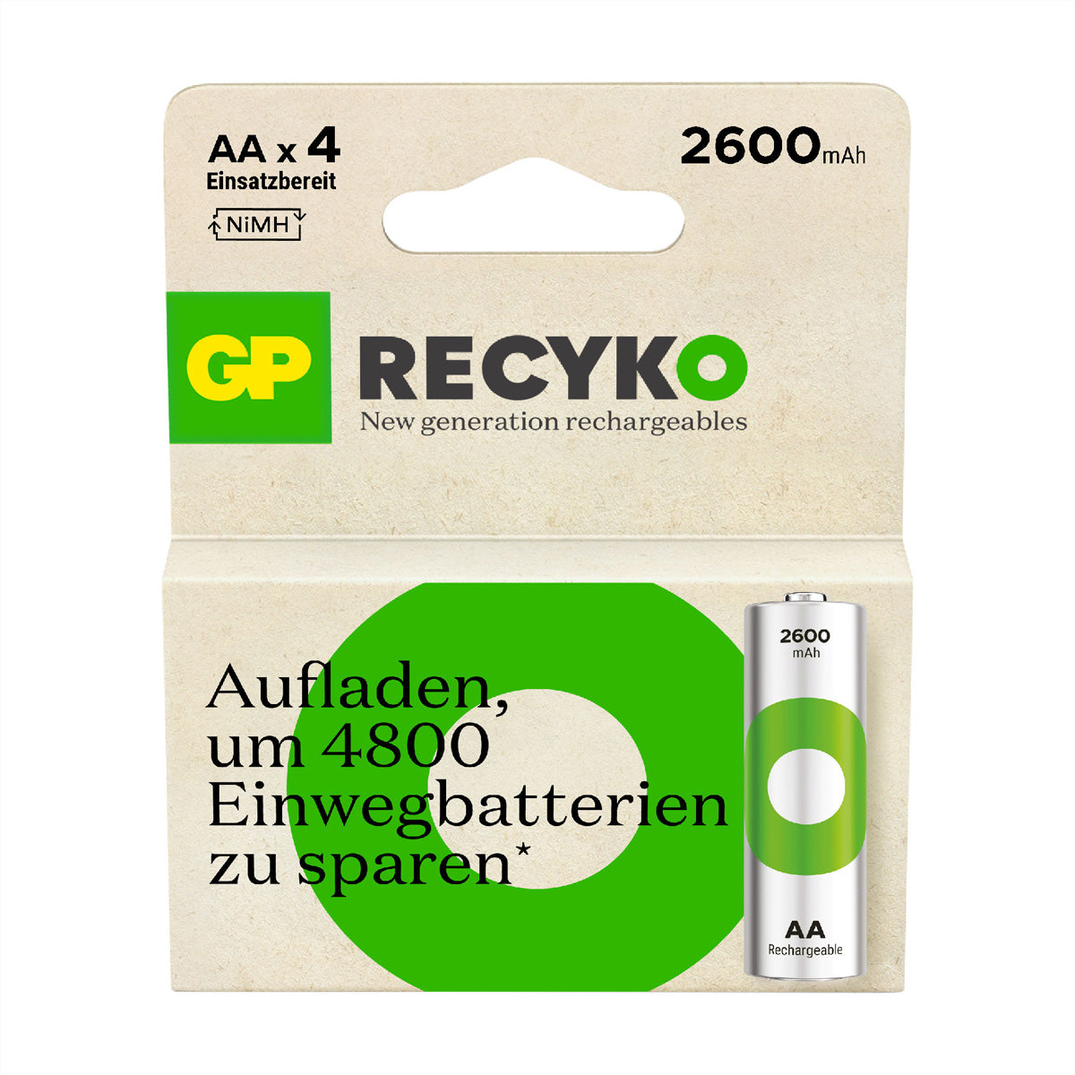 GP Batteries AA Akkus, NiMH, 2600 mAh, 1,2 V – 4 Stk.