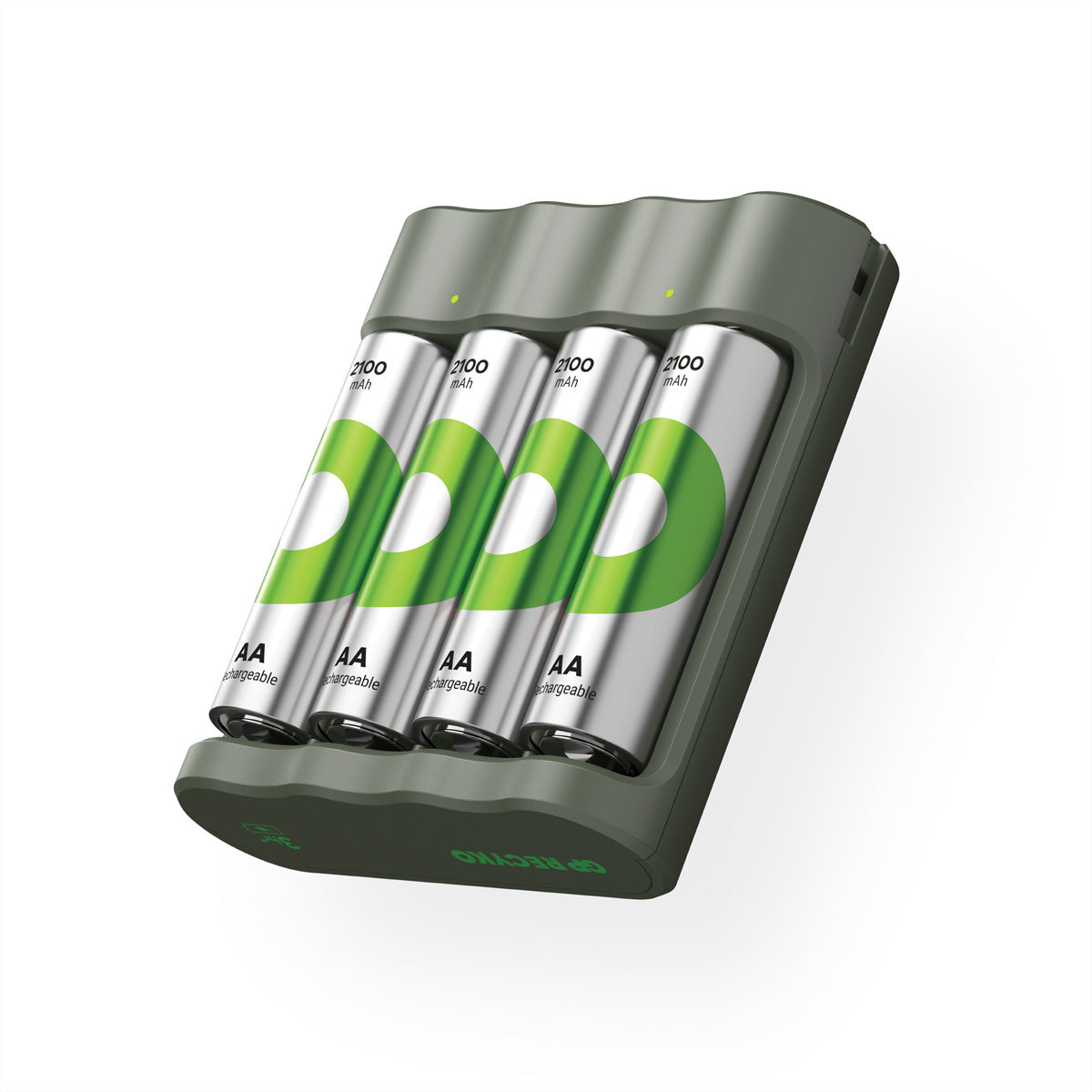 GP Batteries B421 Batterieladegerät 4× – für NiMH AA – inkl. 4× AA 2100 mAh, USB, grau