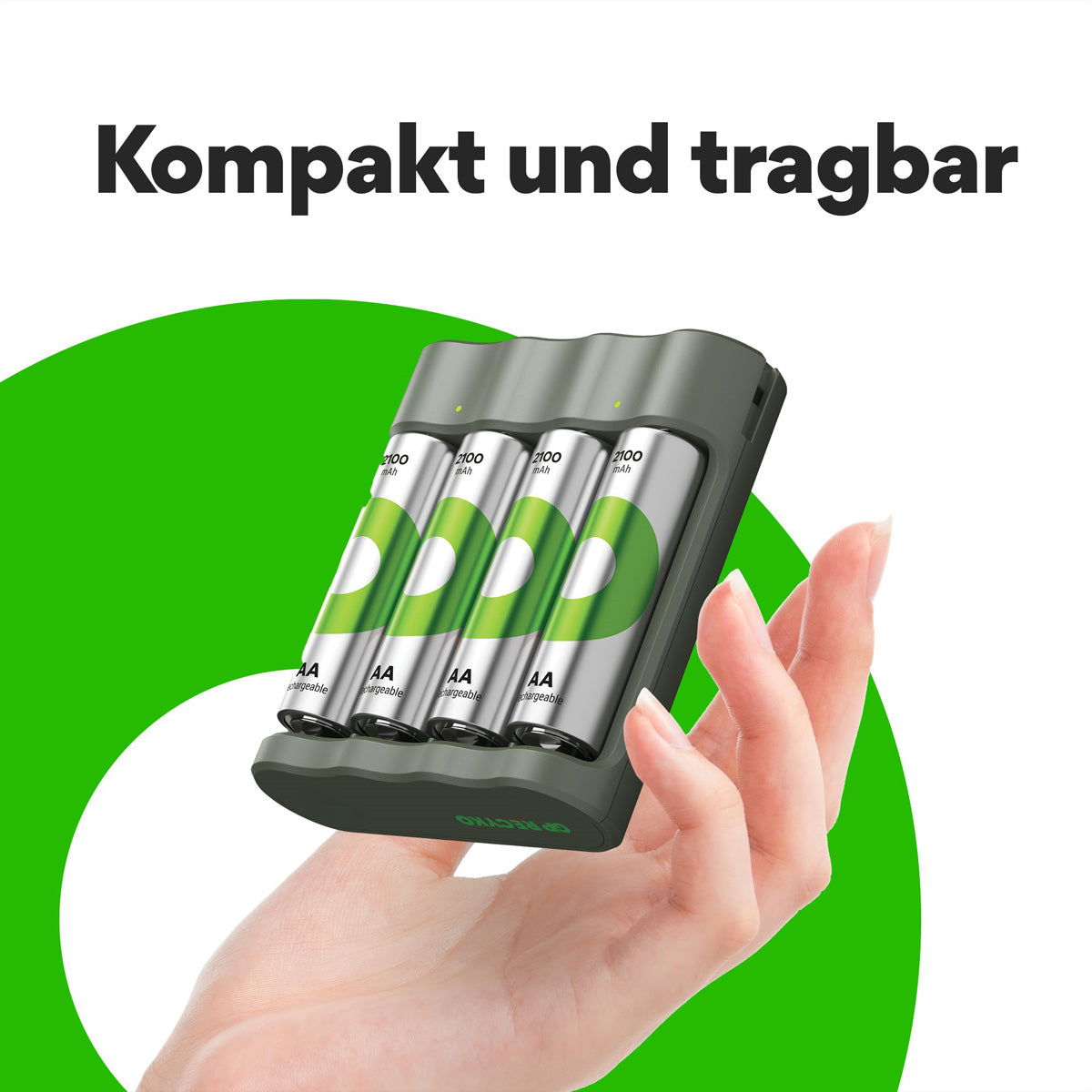 GP Batteries B421 Batterieladegerät 4× – für NiMH AA – inkl. 4× AA 2100 mAh, USB, grau
