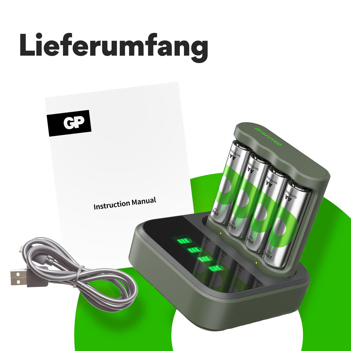 GP Batteries B421 Batterieladegerät 4× – für AA – inkl. 4× AA 2100 mAh