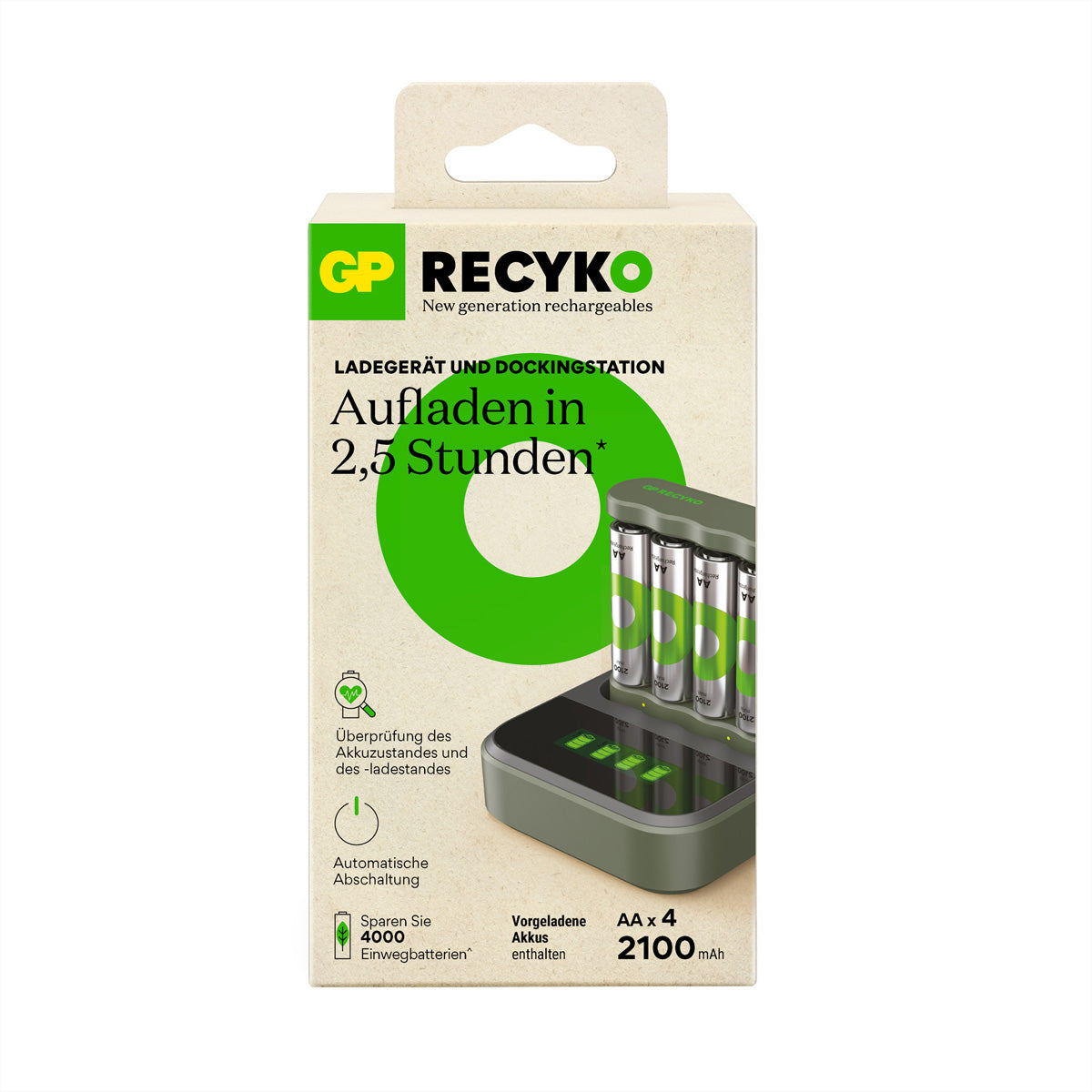 GP Batteries B421 Batterieladegerät 4× – für AA – inkl. 4× AA 2100 mAh