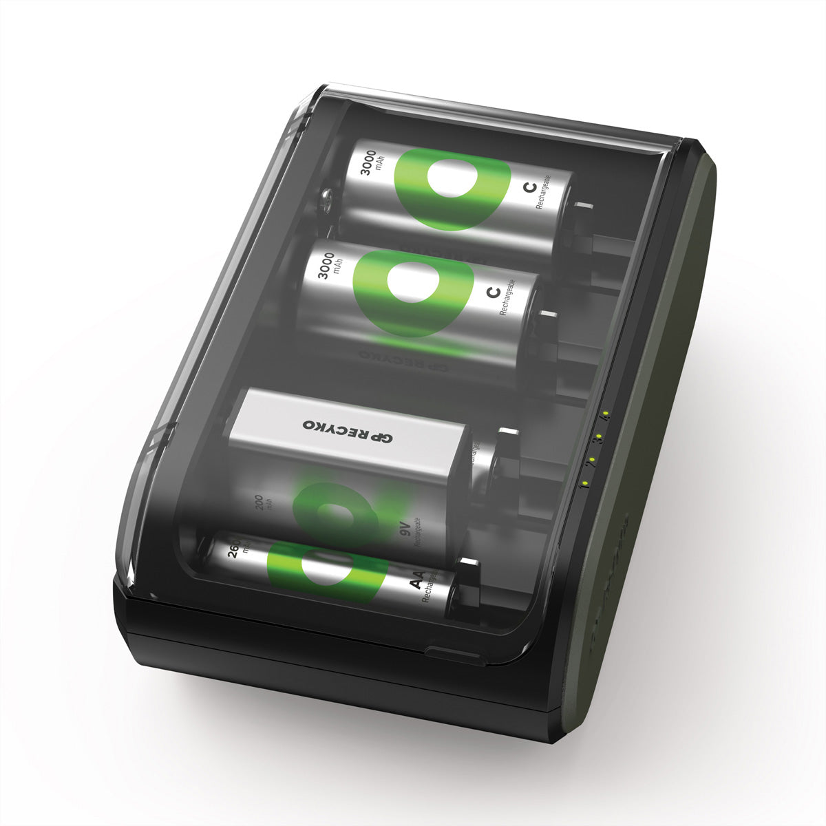 GP Batteries B631 Batterieladegerät 6× – für NiMH-Akkus (AA, AAA, C u. a.) – USB 5 V/2 A, Schwarz