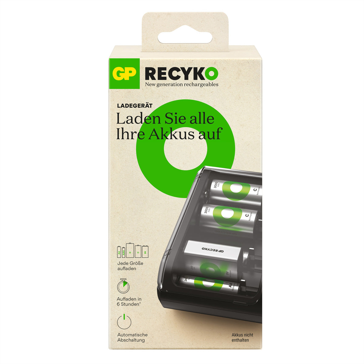 GP Batteries B631 Batterieladegerät 6× – für NiMH-Akkus (AA, AAA, C u. a.) – USB 5 V/2 A, Schwarz