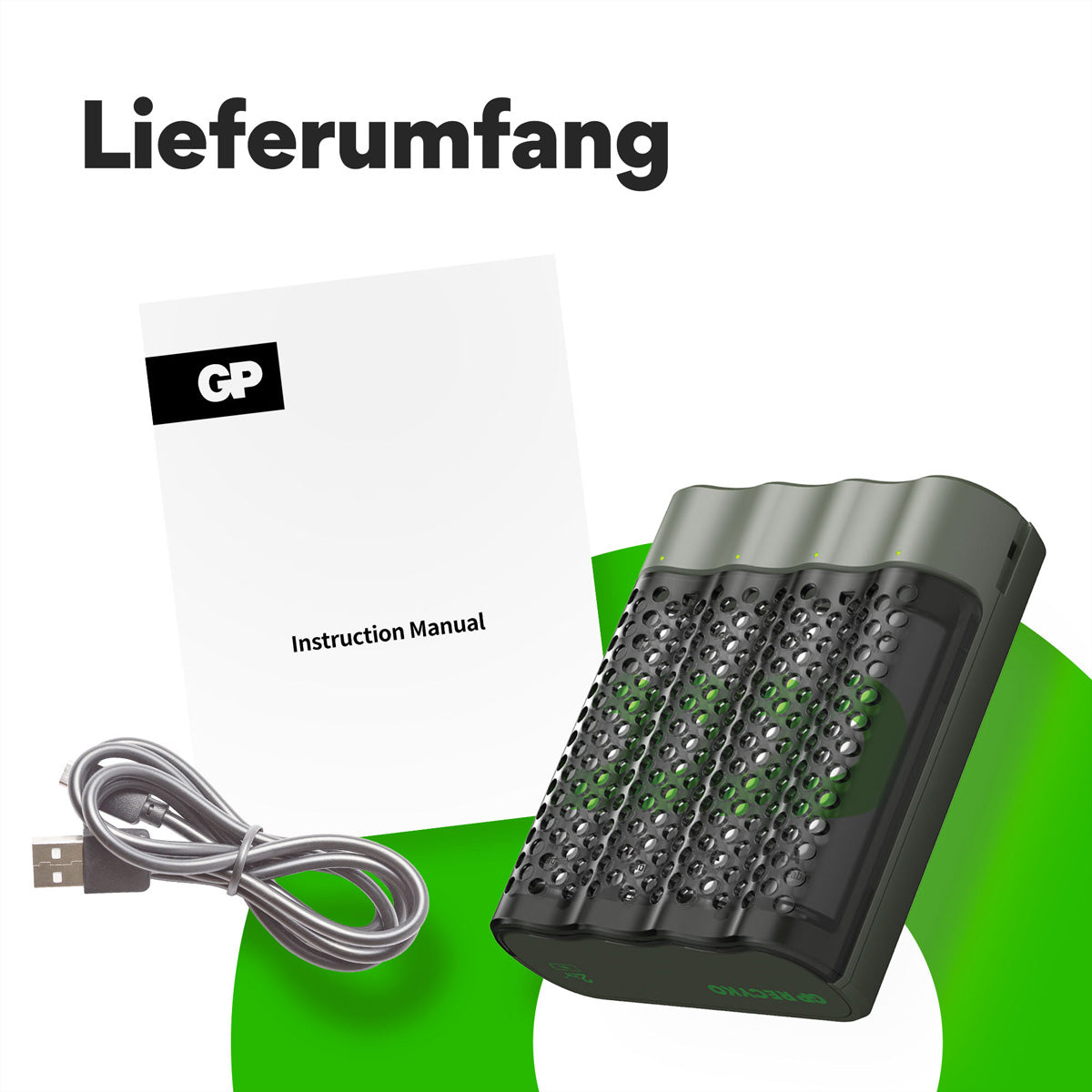 GP Batteries M451 Batterieladegerät 4× – für AA/AAA (NiMH) – inkl. 4× AA 2600 mAh