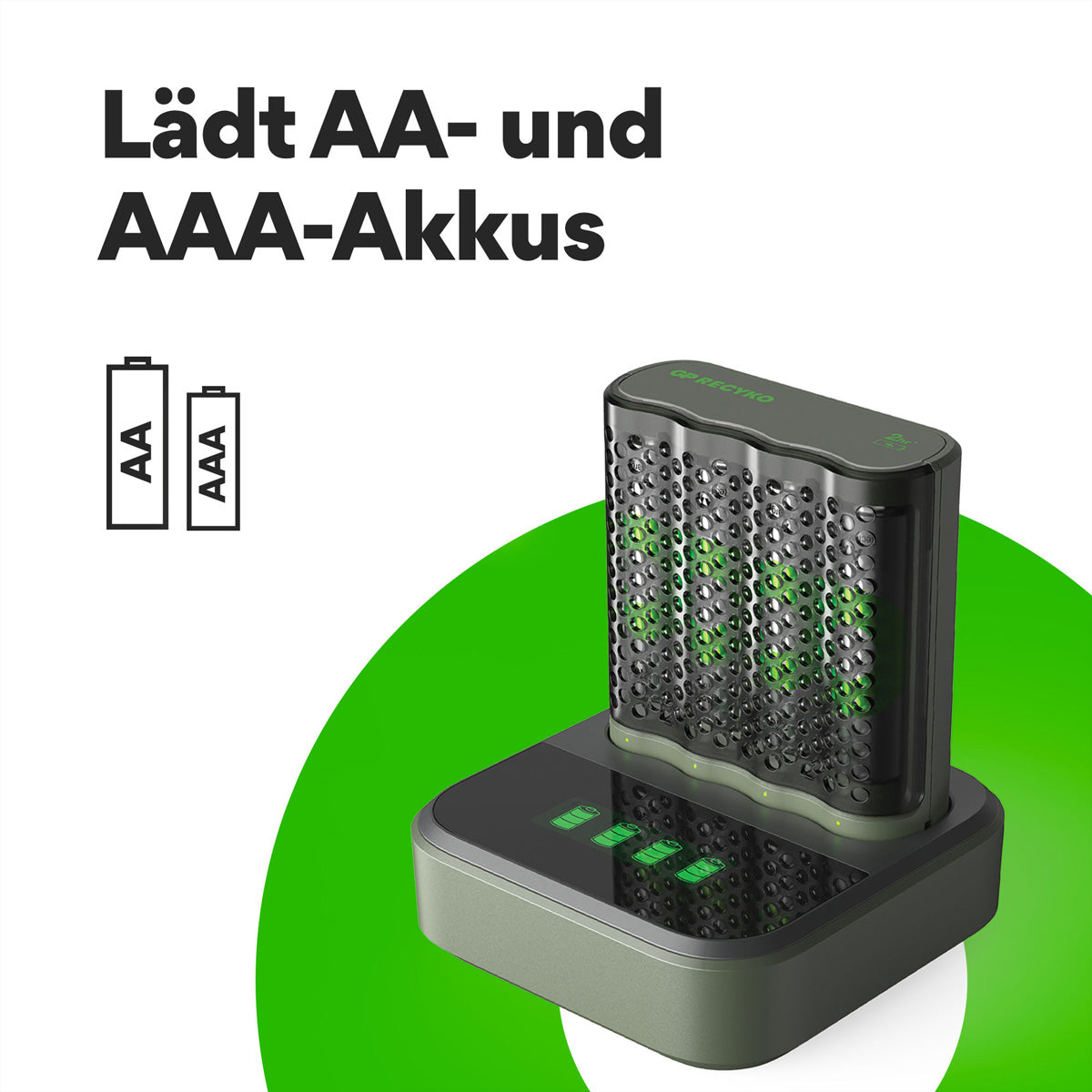 GP Batteries M451 Batterieladegerät 4× – für NiMH AA/AAA – inkl. 4× AA 2600 mAh, USB-Betrieb, Timer-Schutz