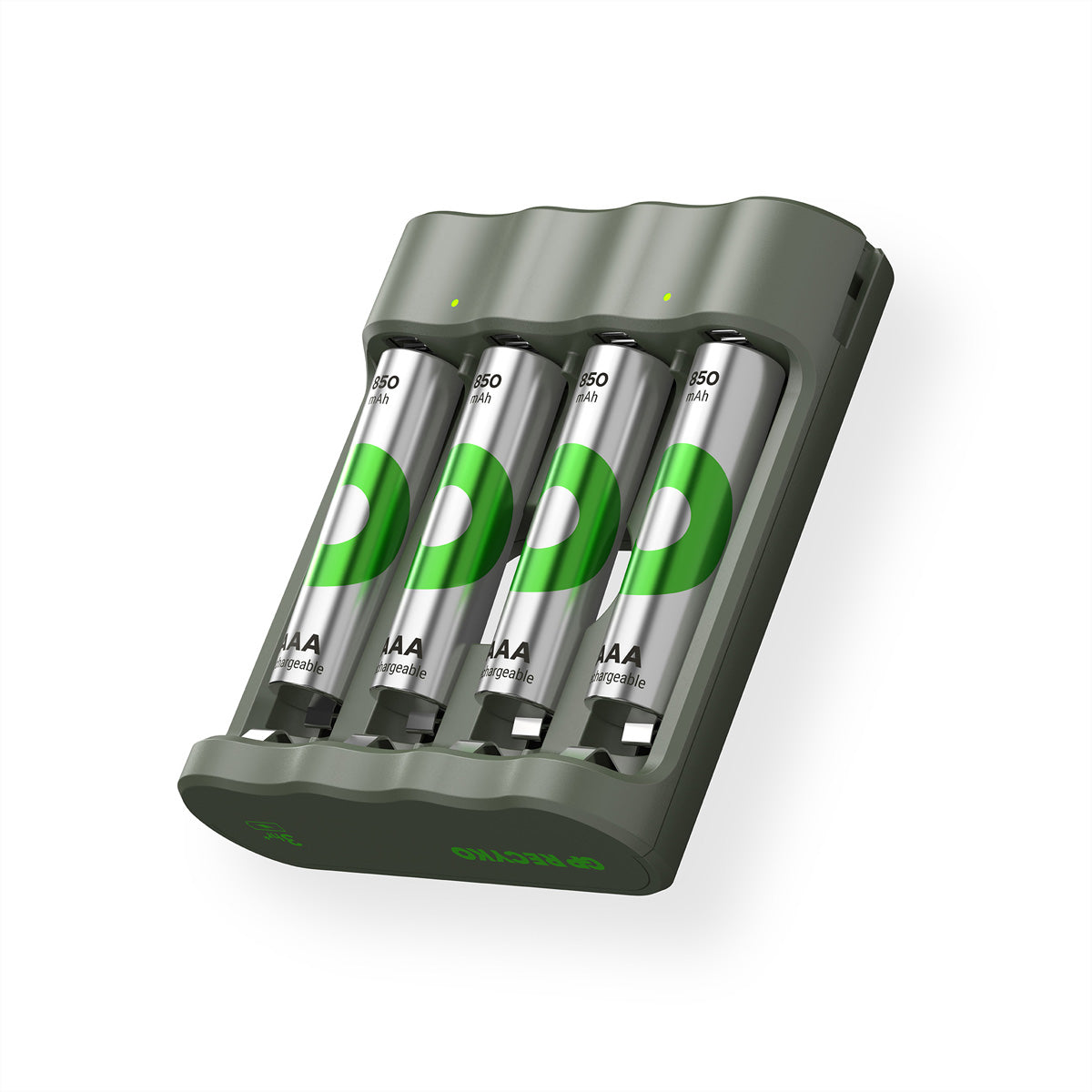 GP Batteries B421 Batterieladegerät 4× – für AA, AAA – inkl. 4× AAA 850 mAh, USB, NiMH, -dV Vollladungserkennung