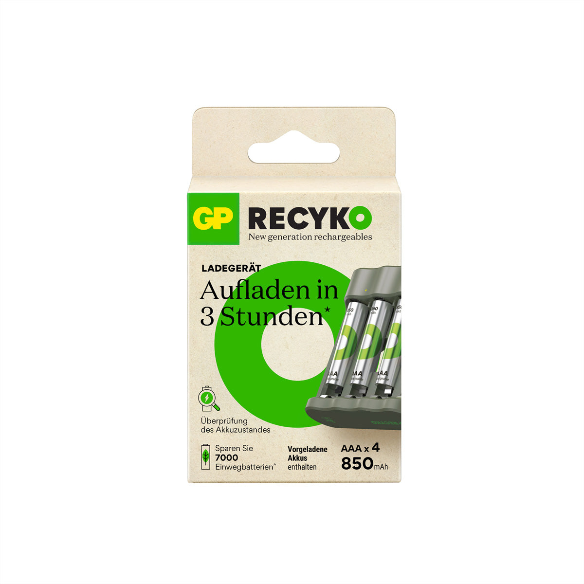 GP Batteries B421 Batterieladegerät 4× – für AA, AAA – inkl. 4× AAA 850 mAh, USB, NiMH, -dV Vollladungserkennung