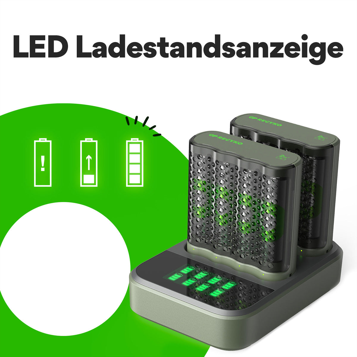 GP Batteries M451 Batterieladegerät 4× – für AA/AAA – inkl. 8× AA 2600 mAh, USB