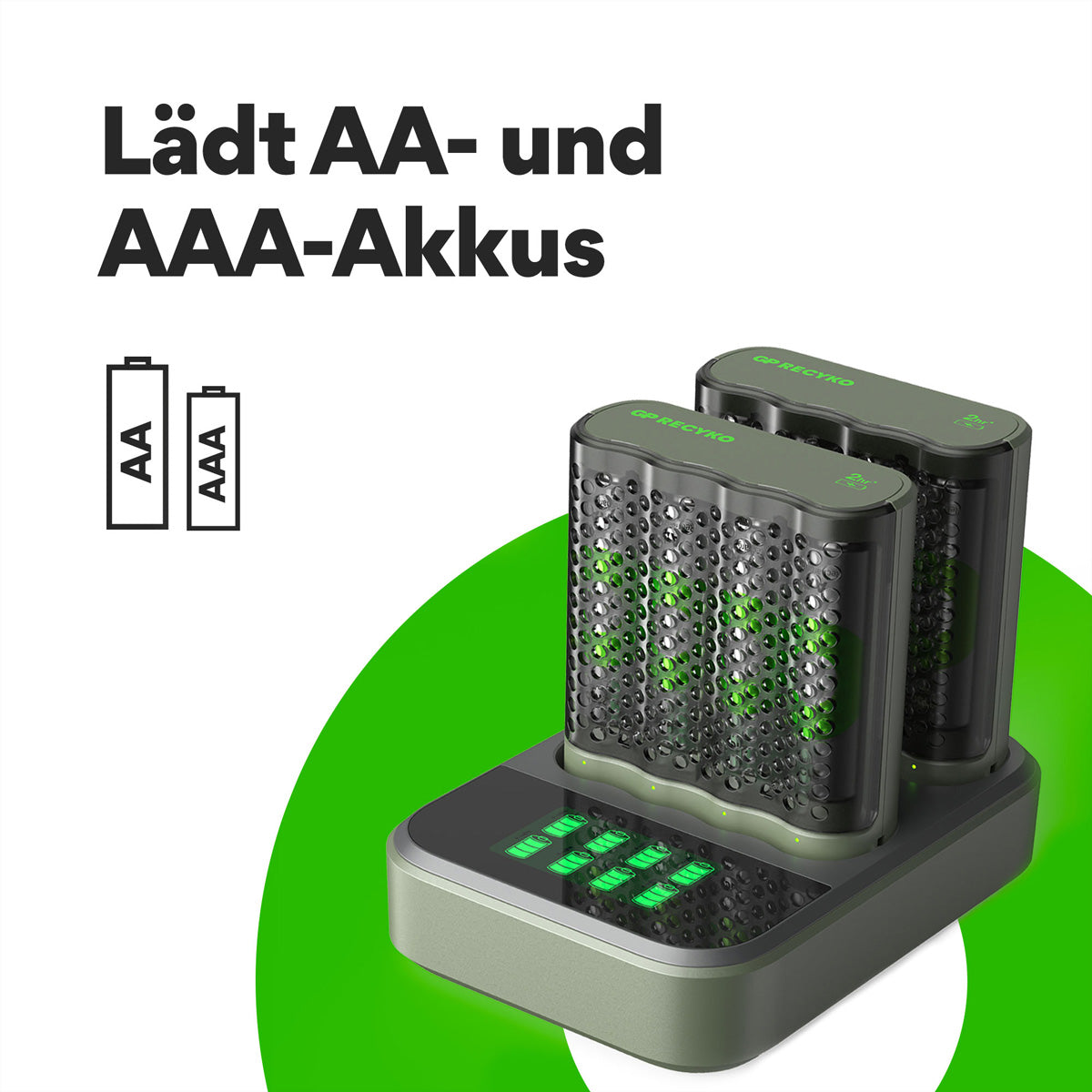 GP Batteries M451 Batterieladegerät 4× – für AA/AAA – inkl. 8× AA 2600 mAh, USB