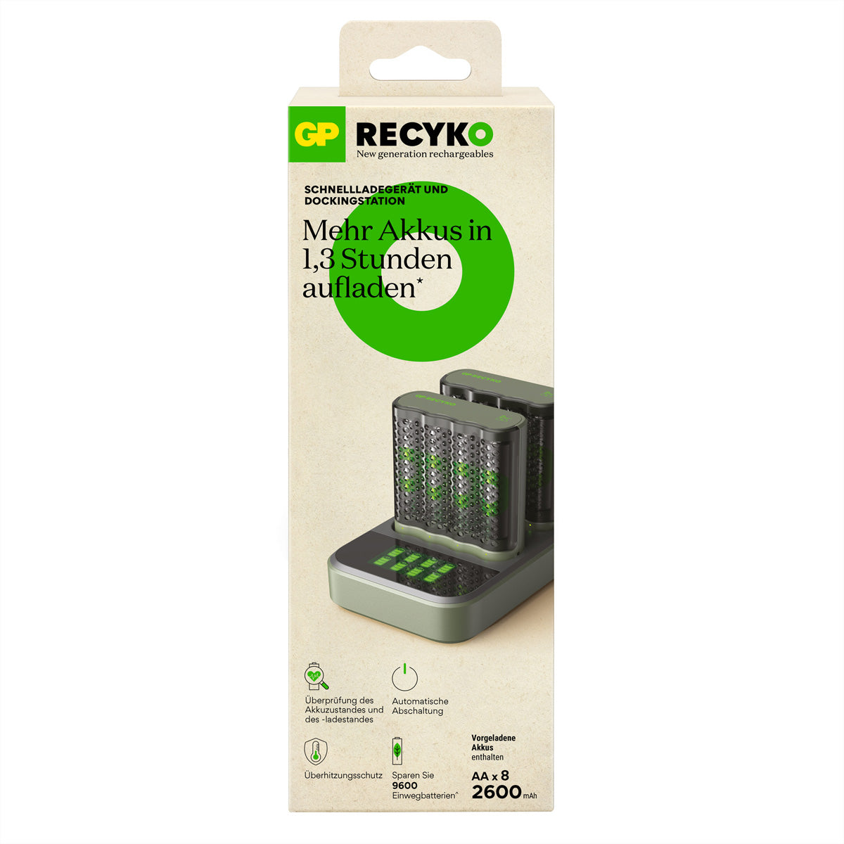 GP Batteries M451 Batterieladegerät 4× – für AA/AAA – inkl. 8× AA 2600 mAh, USB