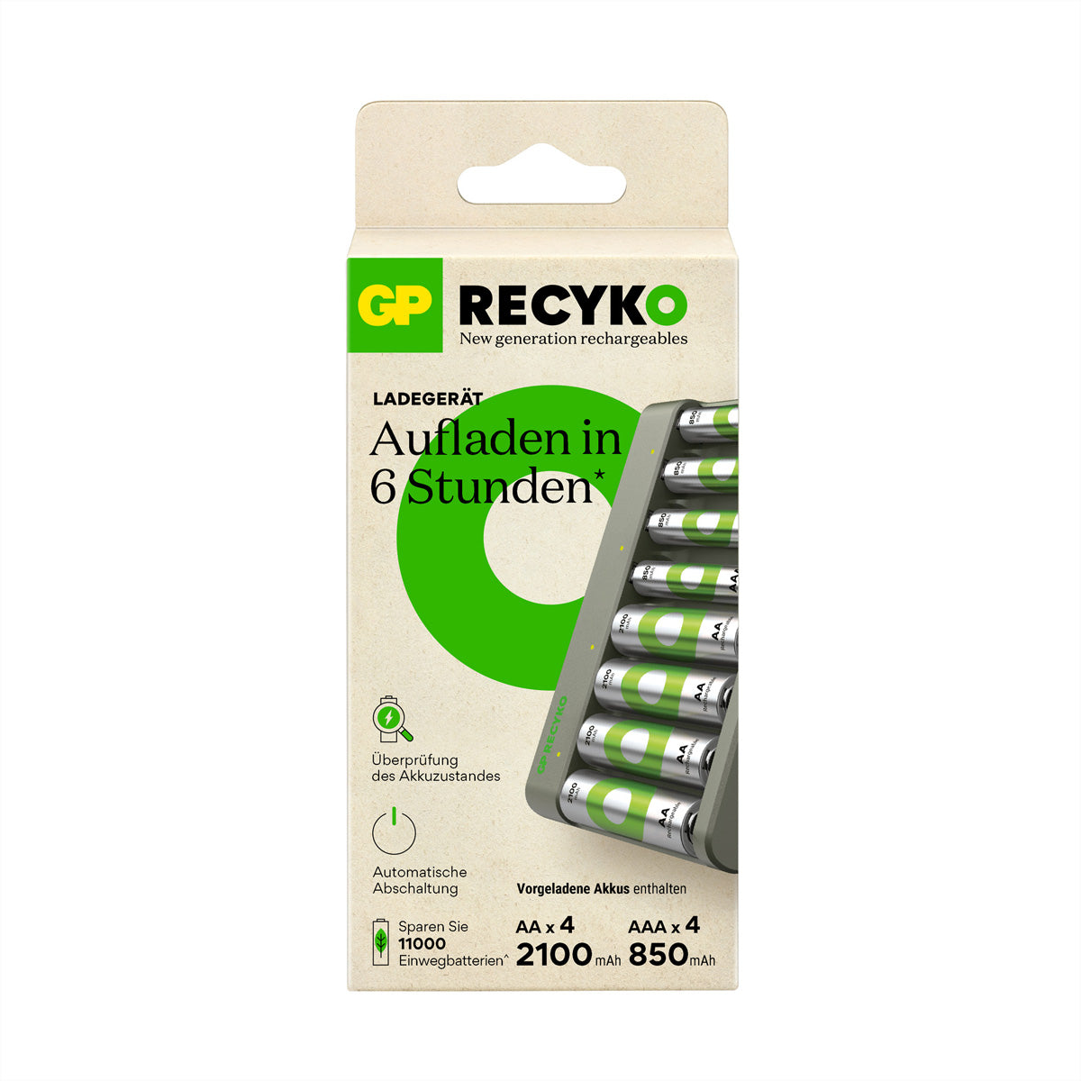 GP Batteries E811 Batterieladegerät 4× – für AA/AAA (NiMH) – inkl. 4×AA 2100 mAh & 4×AAA 850 mAh
