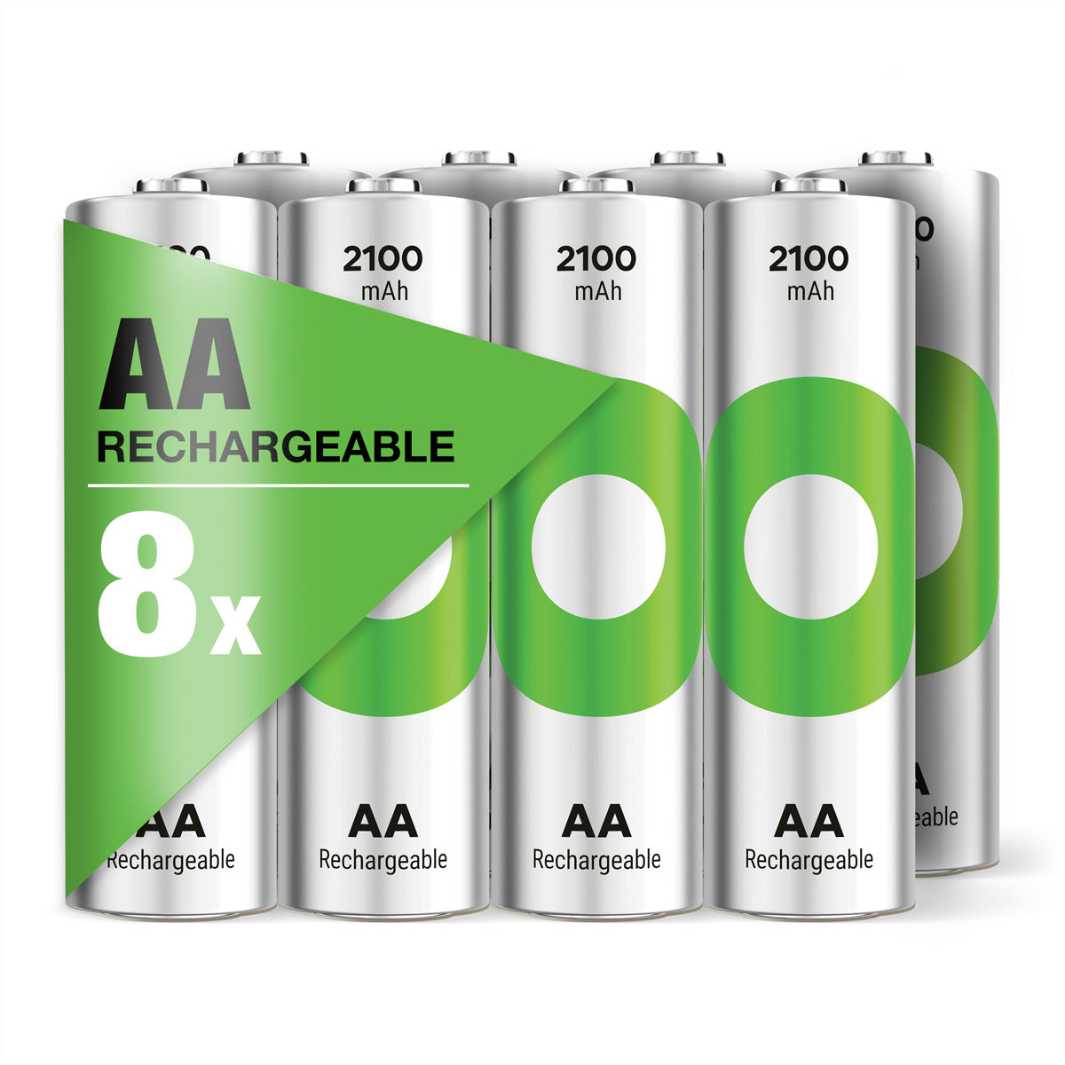 GP Batteries Recyko AA Akkus, Nickel-Metallhydrid (NiMH), 2100 mAh, 1,2 V – 8 Stk.