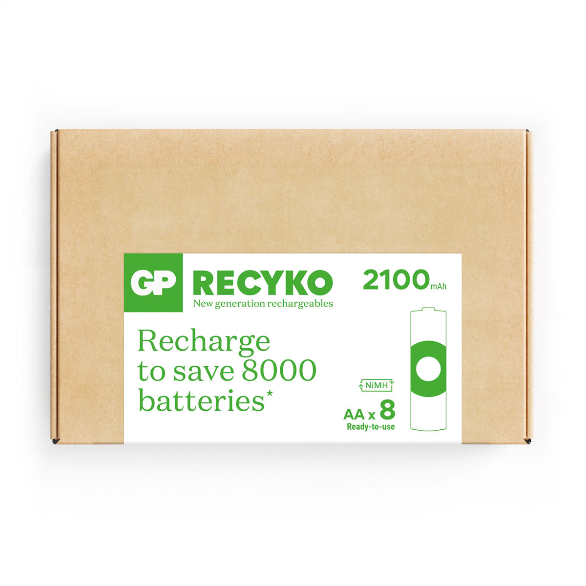 GP Batteries Recyko AA Akkus, Nickel-Metallhydrid (NiMH), 2100 mAh, 1,2 V – 8 Stk.