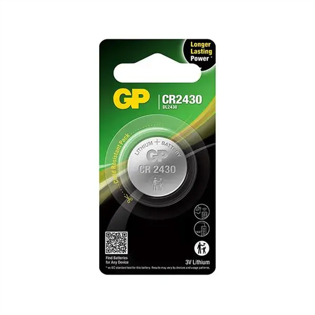 GP Batteries Knopfzellen CR2430, Lithium, 3 V – 2 Stk.