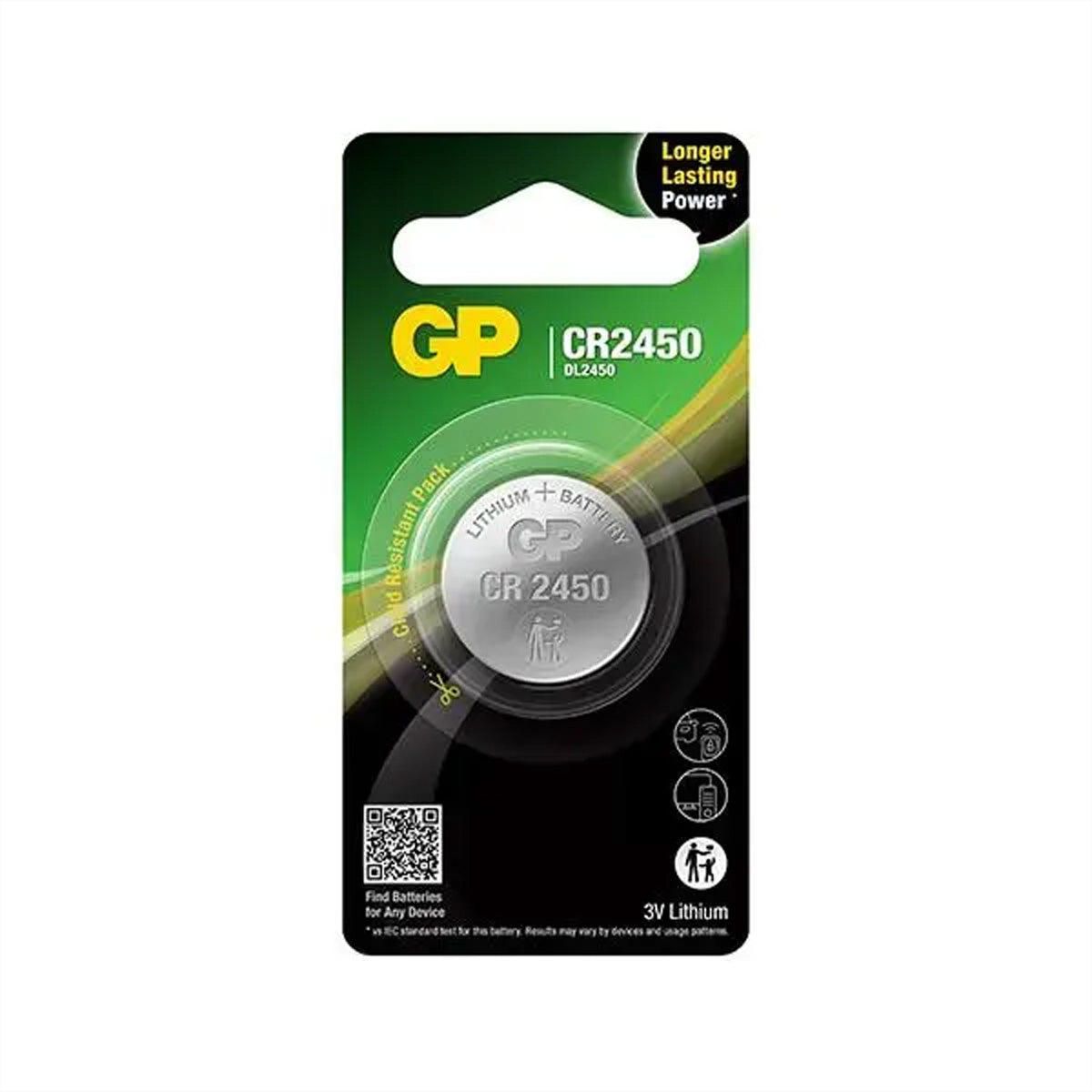 GP Batteries Knopfzellen CR2450, Lithium, 3 V – 2 Stk.