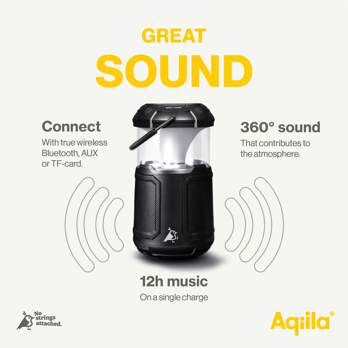 Aqiila Soundbird B10 – Bluetooth-Lautsprecher – mit Lampe & Powerbank, 20 W, 12 h, Schwarz