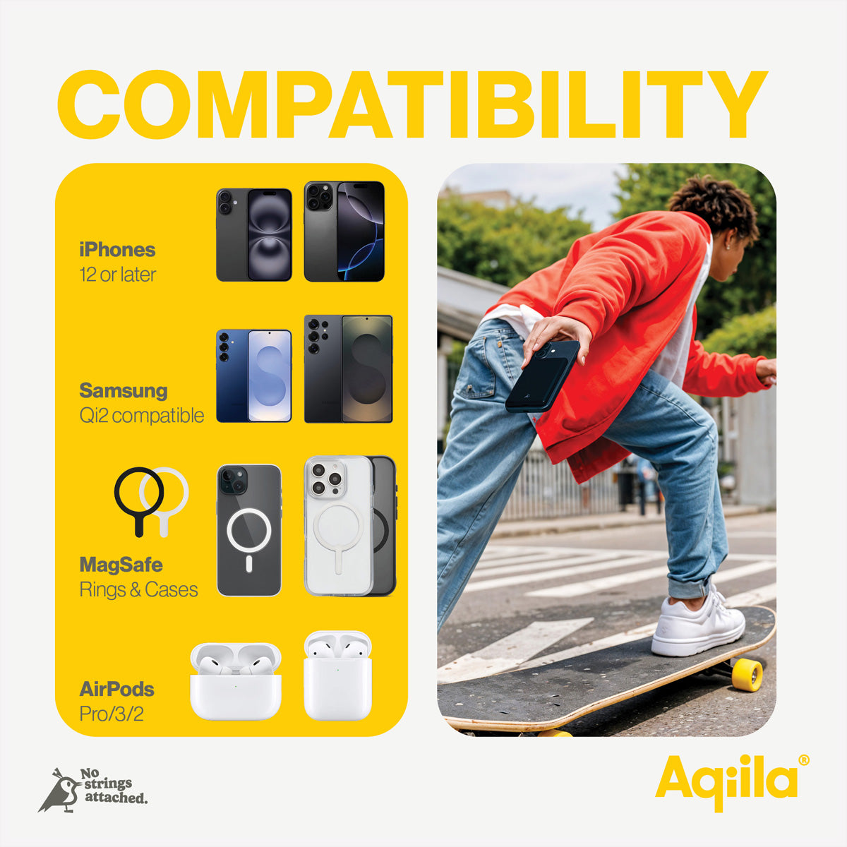 Aqiila Powerbird B5 MagSafe Powerbank 5'000 mAh – Qi2 20 W, schwarz