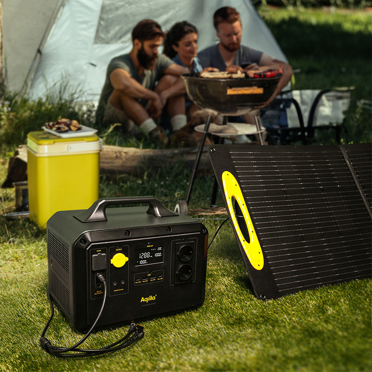 Aqiila Sunbird P200 Solarpanel – 200 W, faltbar, verstellbarer Ständer, IP65, schwarz