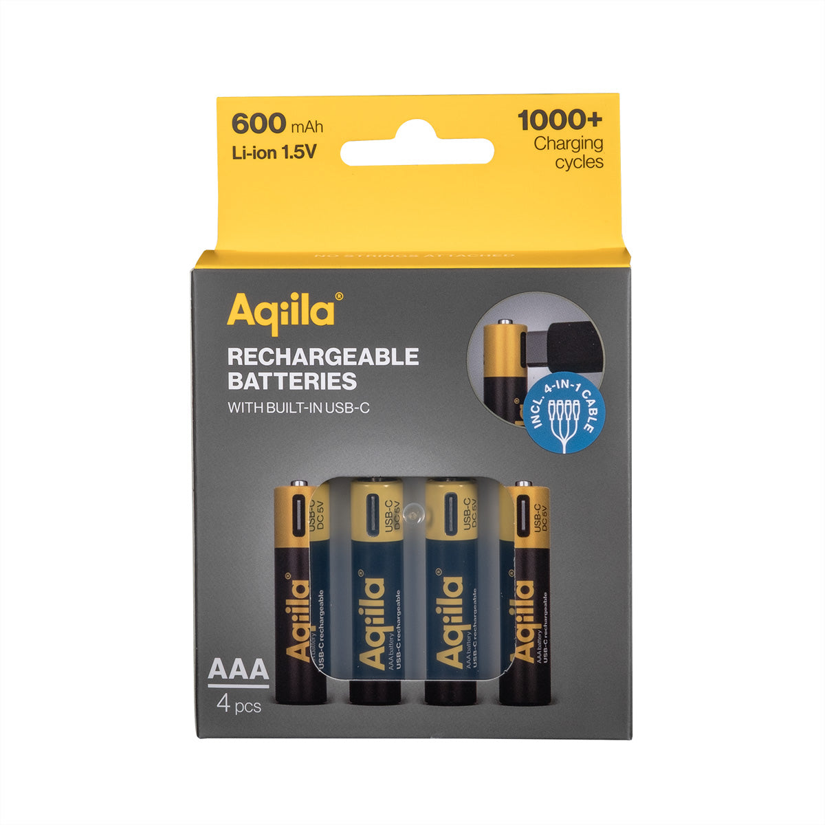 Aqiila AAA Akkus, Li-Ion, 600 mAh, 1,5 V – 4 Stk.