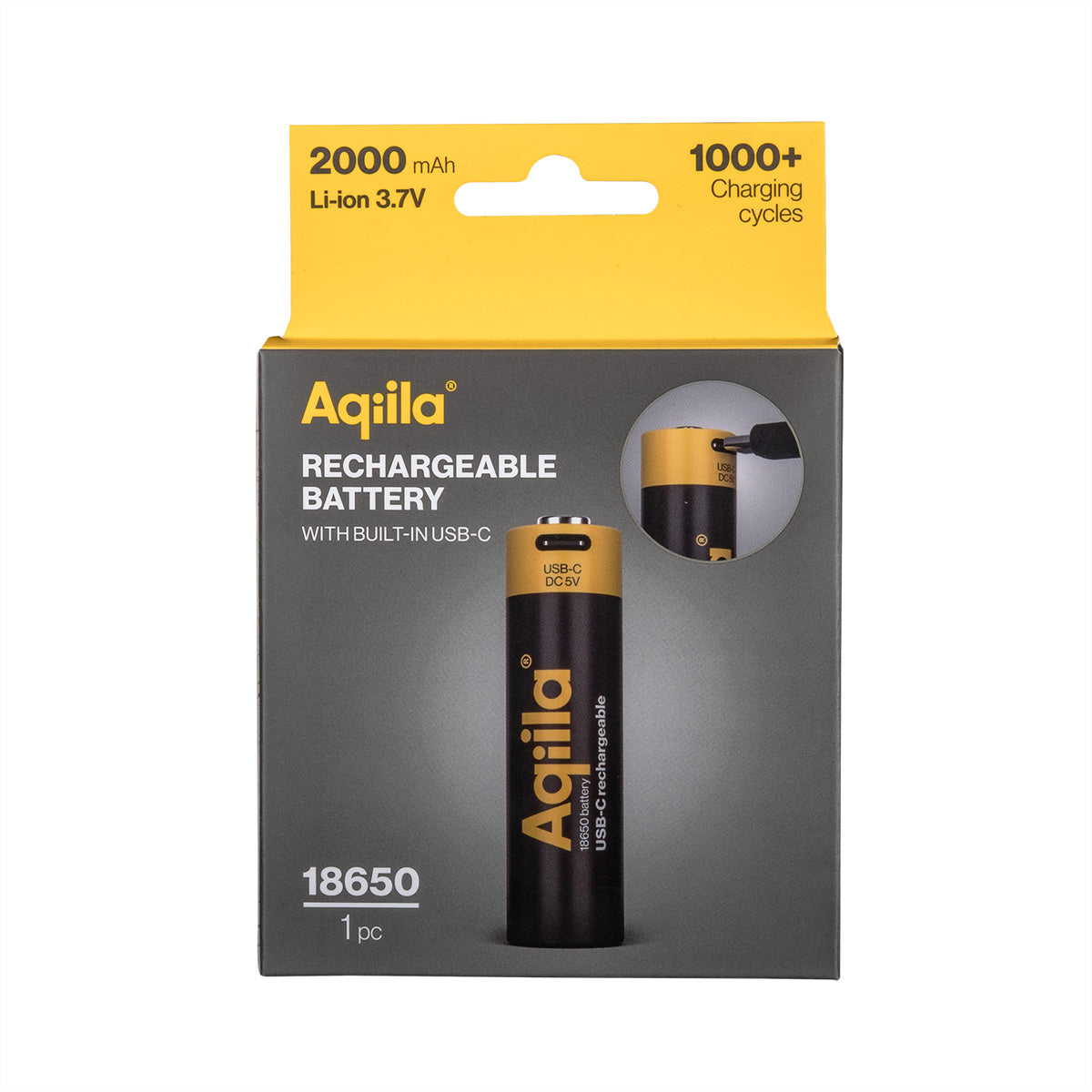 Aqiila 18650 Akku – Li-Ion, 2000 mAh, 3,7 V – 1 Stk.