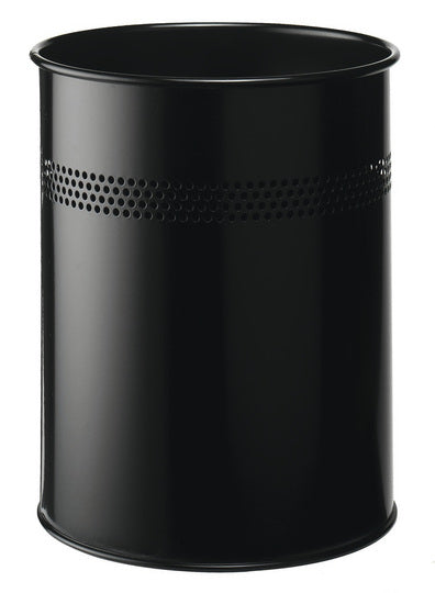 Durable Papierkorb – 15 l – Stahl, Schwarz – Ø 260 × H 315 mm
