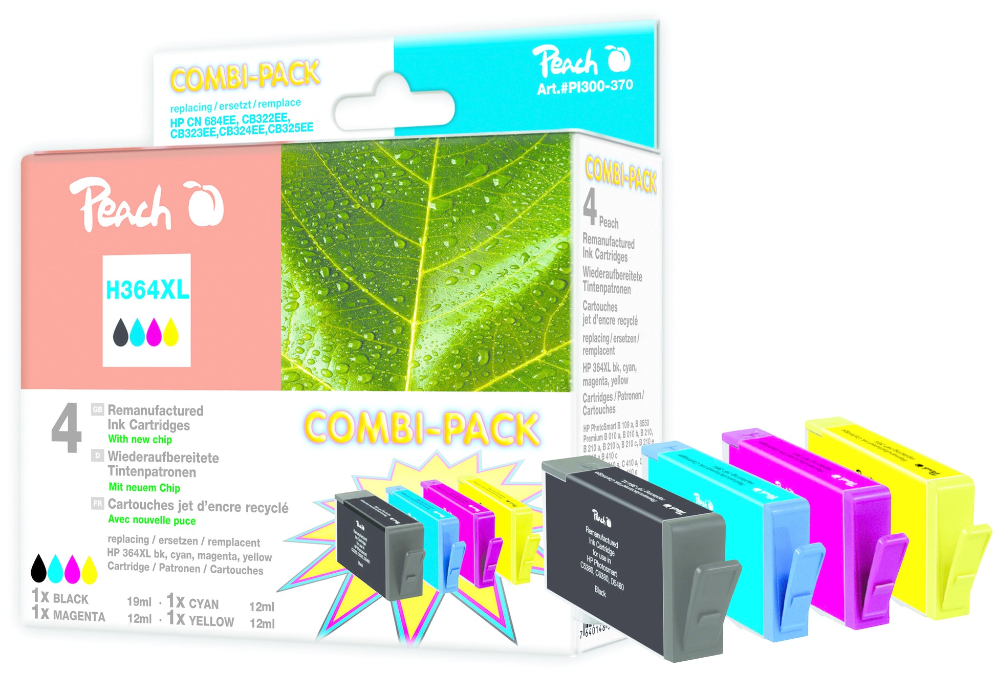 Peach 364XL Tintenpatronen-Multipack, Schwarz/Cyan/Magenta/Gelb (Kompatibel)