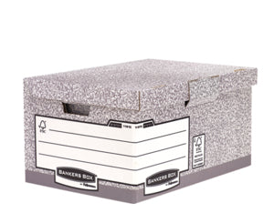 Fellowes Archivschachtel – für A4/Foolscap, B 390 × H 310 × T 560 mm, mit Deckel, stapelbar, grau, Karton