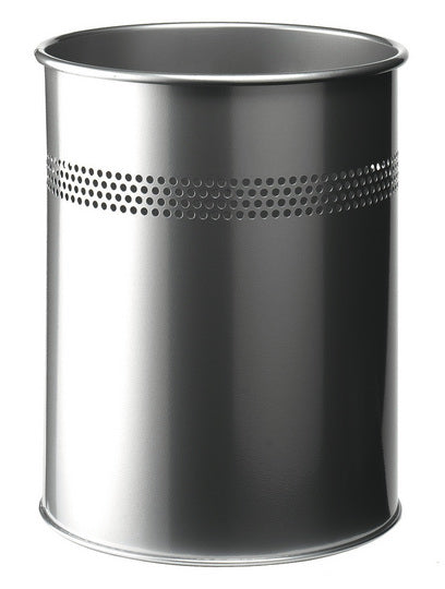 Durable Papierkorb 330023 – 15 l – Metall, rund – silber – perforiert