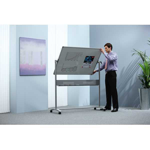 Nobo Whiteboard – 120 × 90 cm, Emaille, magnetisch, Aluminiumrahmen, mobil, beidseitig, inkl. Stift, Stifteablage