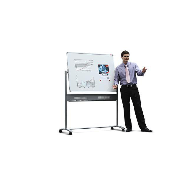 Nobo Whiteboard – 120 × 90 cm, Emaille, magnetisch, Aluminiumrahmen, mobil, beidseitig, inkl. Stift, Stifteablage