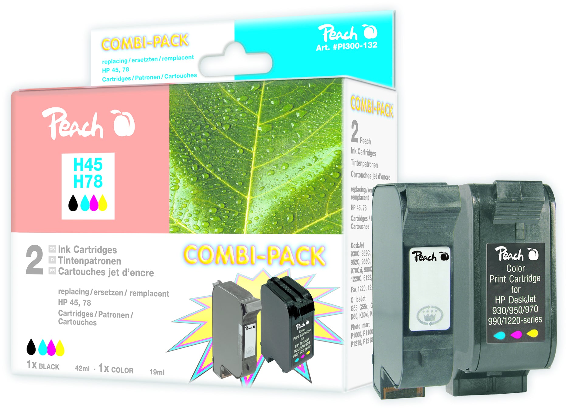 Peach H45/H78 Tintenpatronen-Multipack, Schwarz/Dreifarbig (Kompatibel) – für HP DeskJet 1220/930