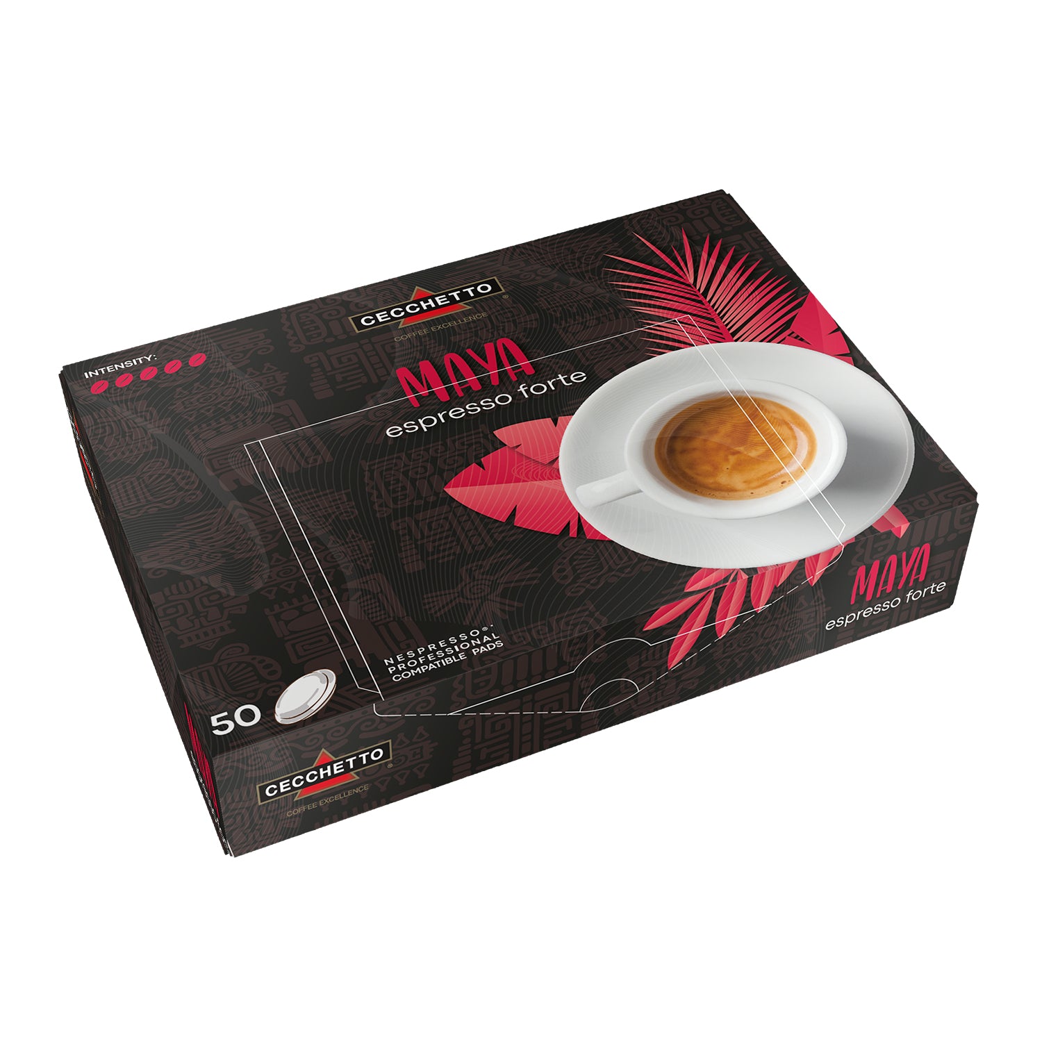 CECCHETTO Maya Espresso Forte – Kaffeepads für Nespresso – Intensität 5, 50 Pads