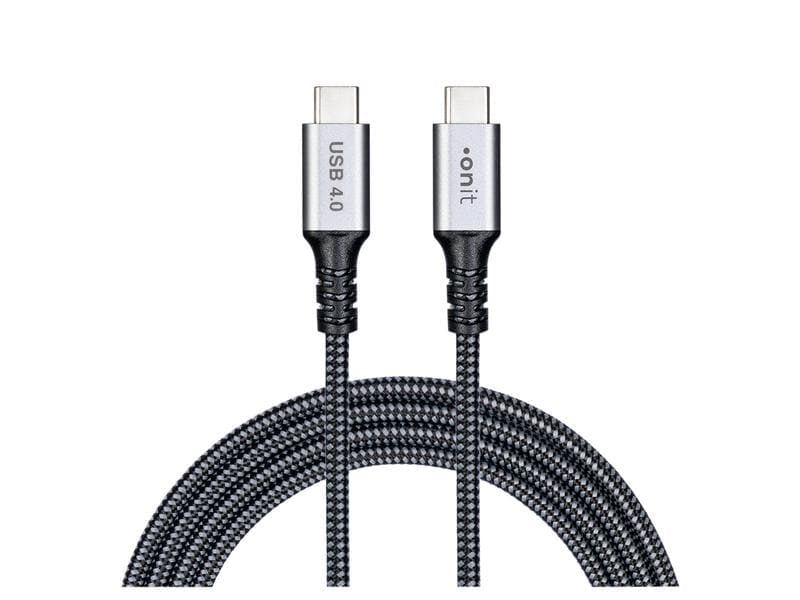 ONIT USB-C auf USB-C Kabel – USB4 20 Gbit/s – 3 m – PD 80 W – Textilmantel – Schwarz/Grau