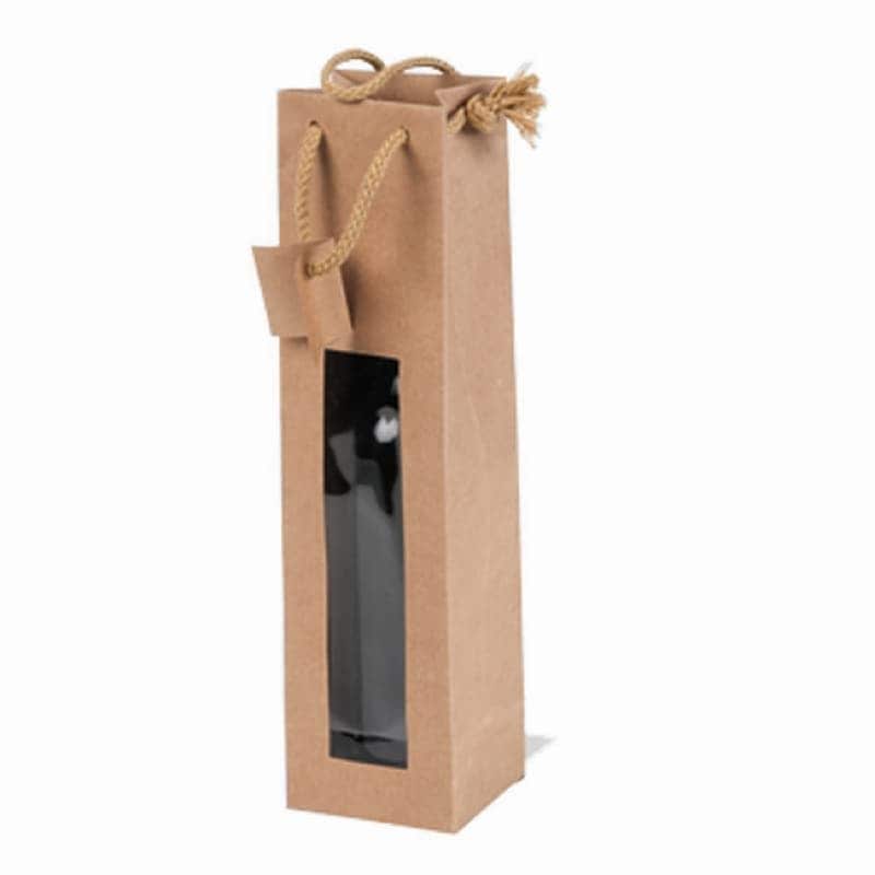 Brieger Flaschentüte mit Fenster, braun – 68 × 310 × 72 mm – für 0,5 l Flasche