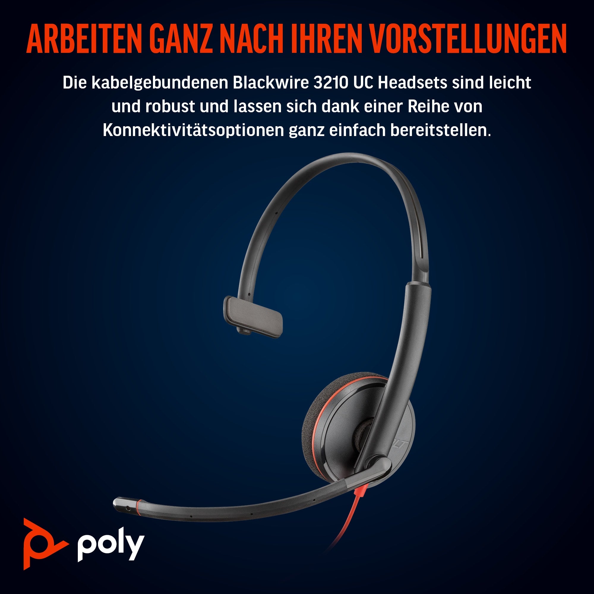 Poly Blackwire 3210 Office-Headset – On-Ear, Mono, Kabel, USB-C, 3,5 mm Klinke, UC-optimiert, Schwarz