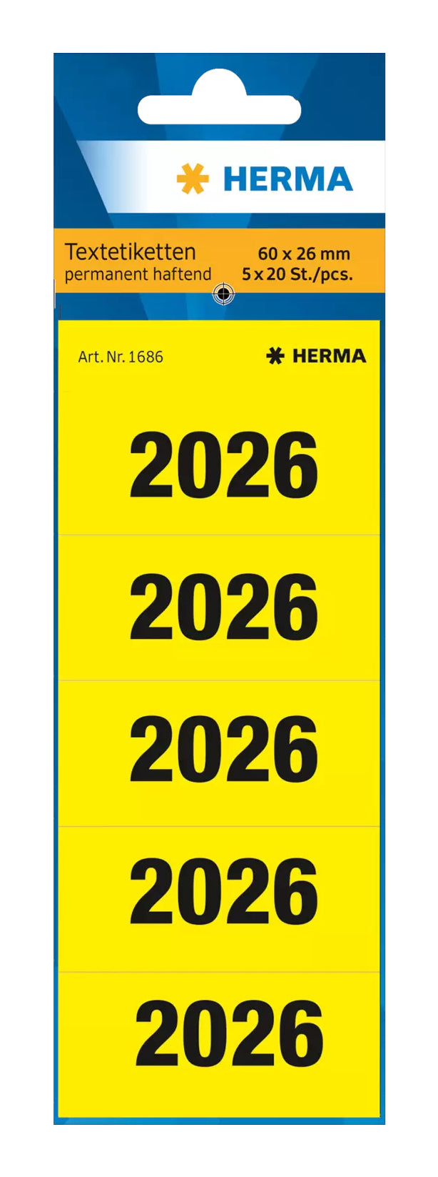 HERMA Schuletiketten – Motiv 2026 – 60 × 26 mm, 100 Stk, 20 Bogen, Papier, permanent haftend