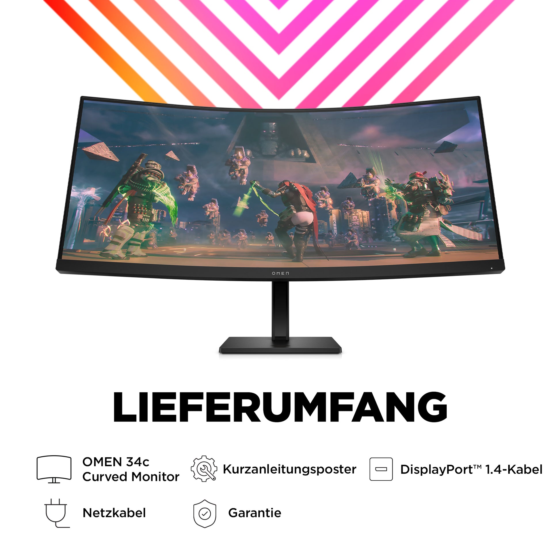 HP OMEN 34C – Monitor, 34", 2560 × 1440 (WQHD), Gebogen, 165 Hz