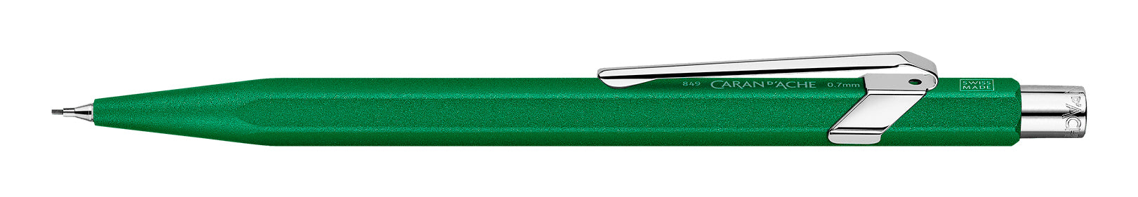Caran d-Ache 849 Colormat-X Druckbleistift – 0,7 mm – Aluminium – Grün – mit Radierer – 1er-Pack