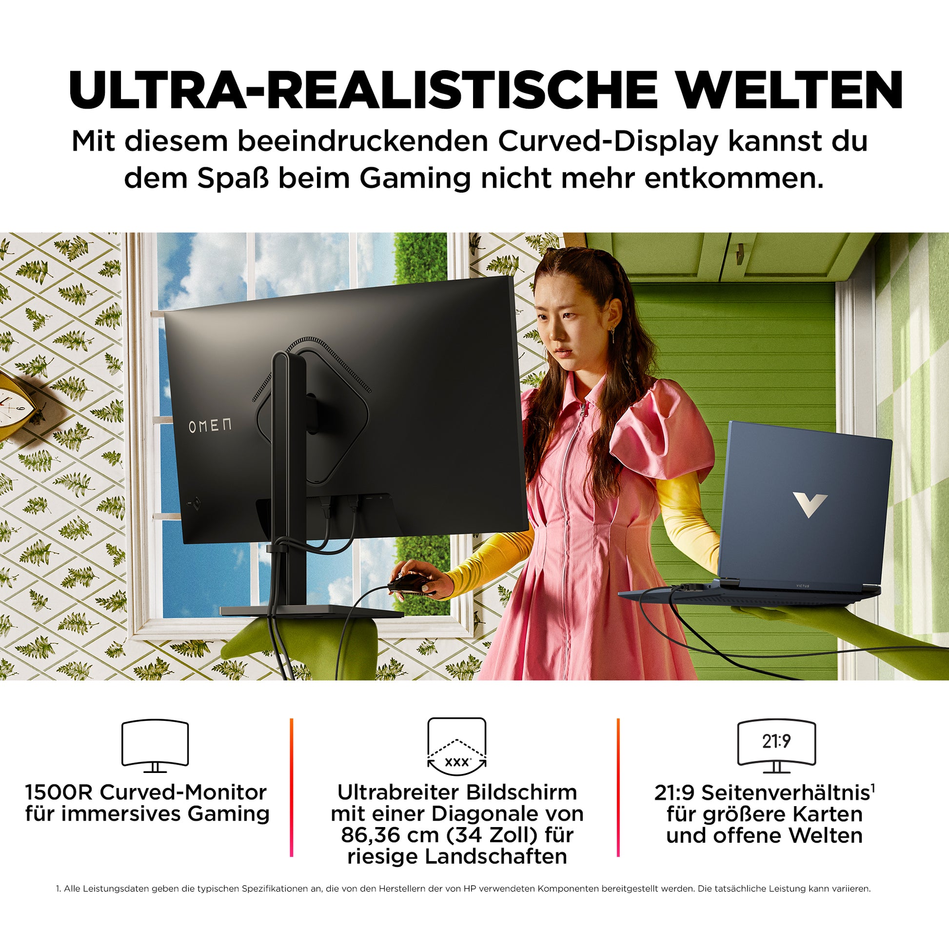 HP OMEN 34C – Monitor, 34", 2560 × 1440 (WQHD), Gebogen, 165 Hz