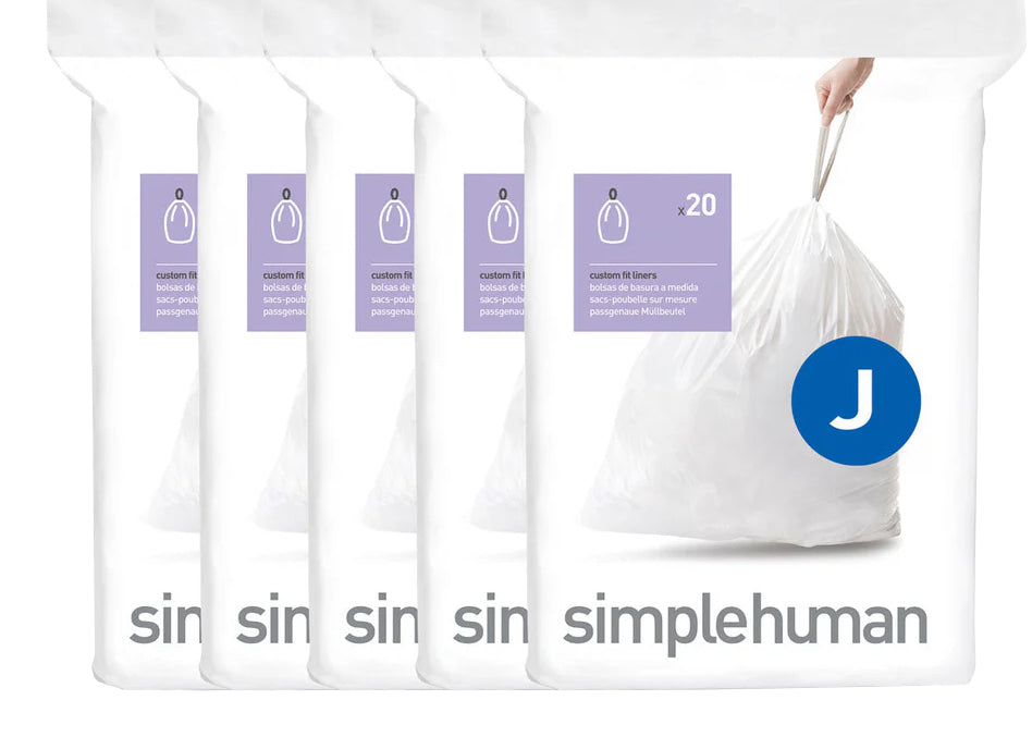 simplehuman Kehrichtsack für Code J – 45 l, mit Zugband, PE, weiss, 759 × 533 mm, 100 Stk