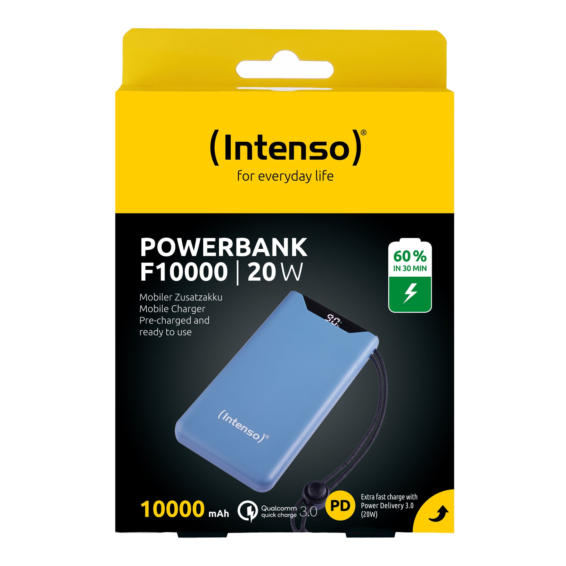 Intenso F10000 Powerbank 10'000 mAh – 20 W PD, 1× USB-C, 1× USB-A, Blau