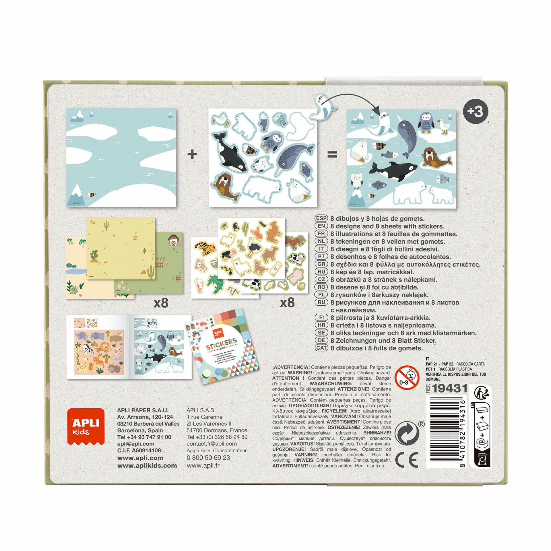 APLI Kids Stickerbuch – Tiere und ihre Lebensräume, 8 Aufkleber pro Bogen, ab 3 Jahren
